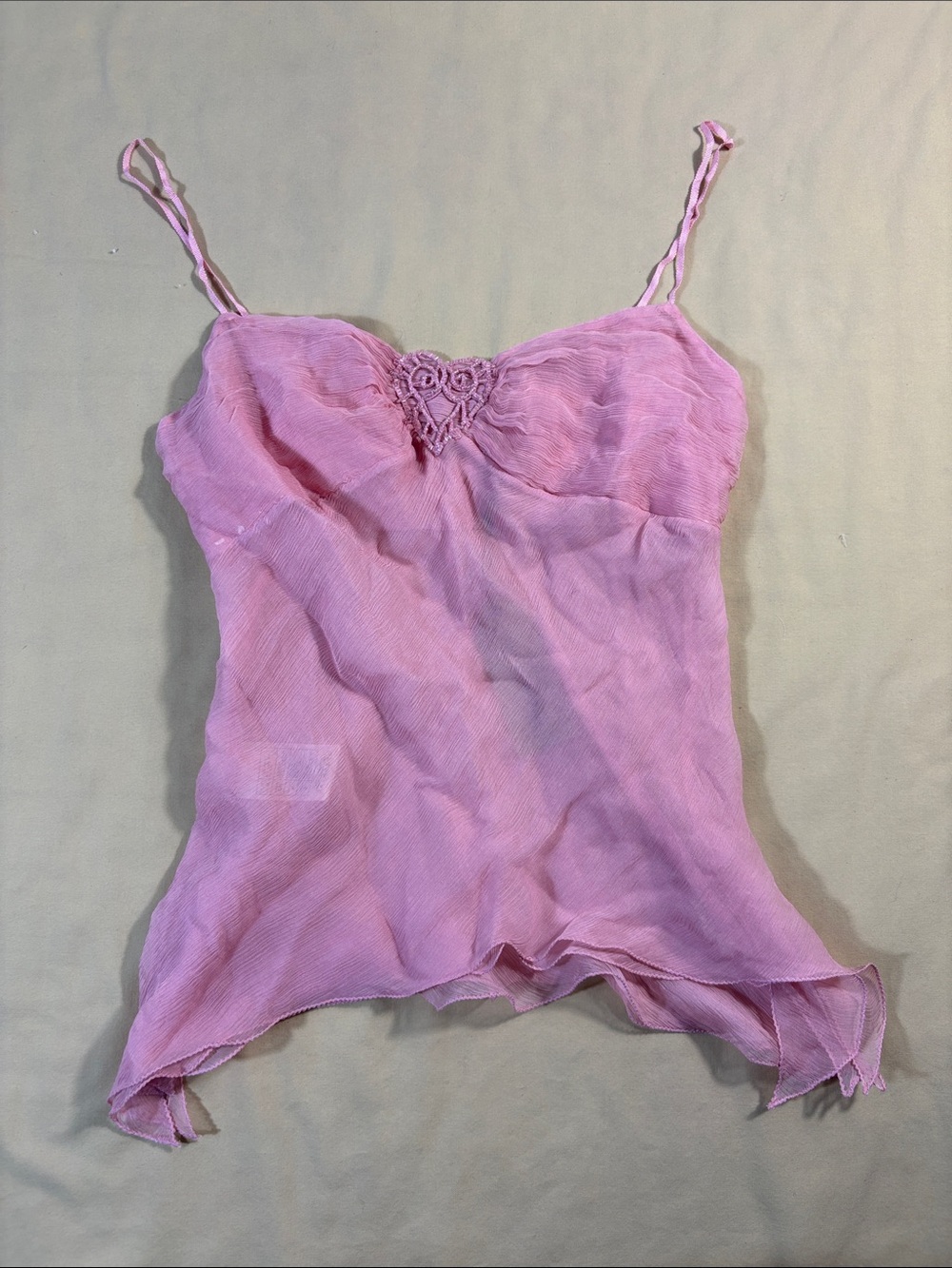 NWT Max Studio Special Edition 100% Silk Beaded Heart Cami Top Pink Small
